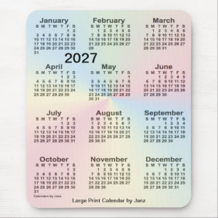 Tapis De Souris Calendrier 2027 Rainbow Cloud - gros caractères pa
