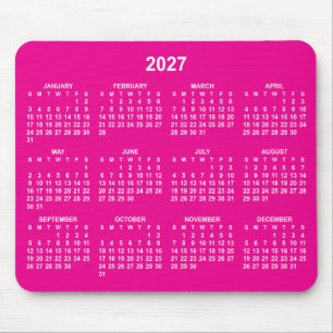 Tapis De Souris Calendrier 2027 Rose Chaud et Blanc