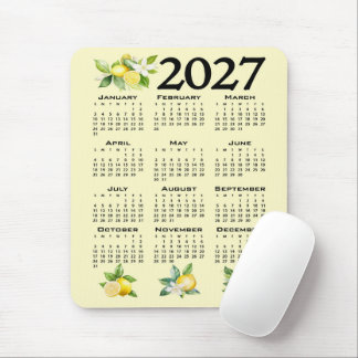 Tapis De Souris Calendrier 2027 Style Italien Citrons Jaune