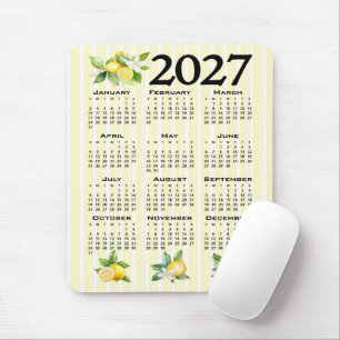 Tapis De Souris Calendrier 2027 Style Italien Citrons Rayures Jaun