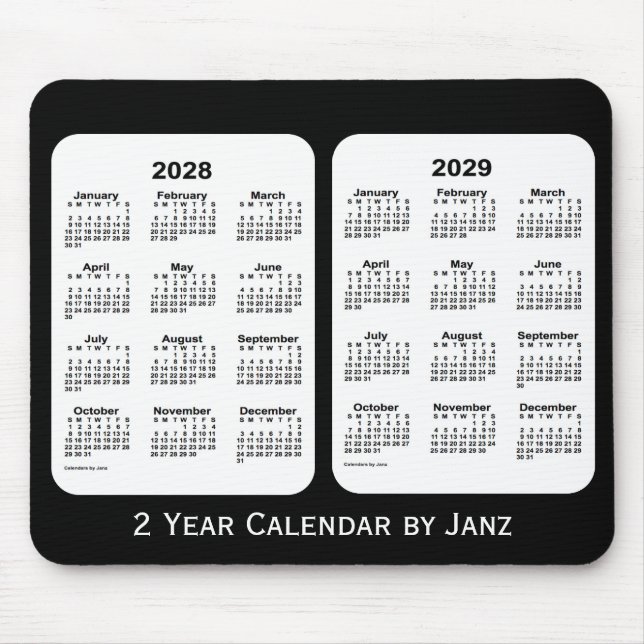 Tapis De Souris Calendrier 2028-2029 noir et blanc par Janz (Devant)