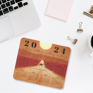 Tapis De Souris Calendrier Année 2024 Chameau Traversant le Désert