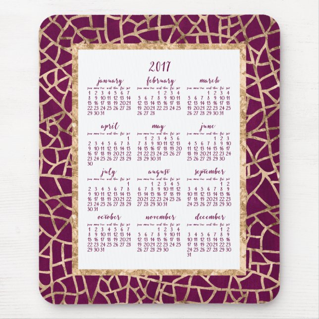 Tapis De Souris Calendrier annuel 2017 Gold Foil Magenta Mouse Pad (Devant)