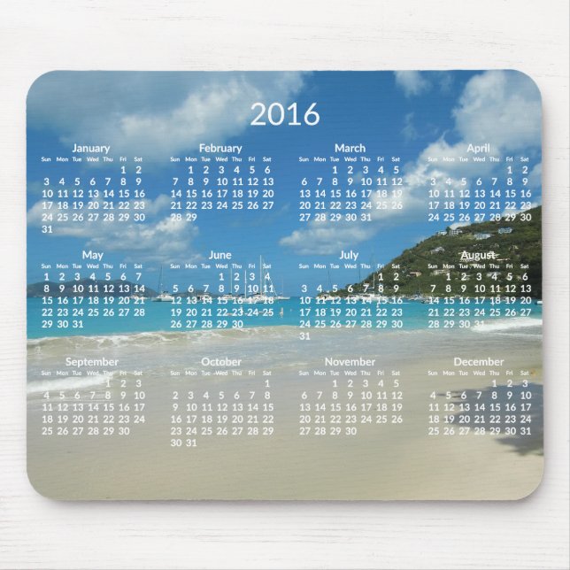 Tapis De Souris Calendrier Annuel Plage 2016 Mousepads Ajouter Pho (Devant)