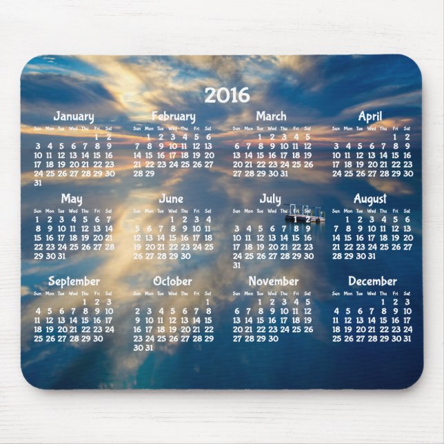 Tapis De Souris Calendrier Annuel Plage 2016 Pad Souris (Devant)
