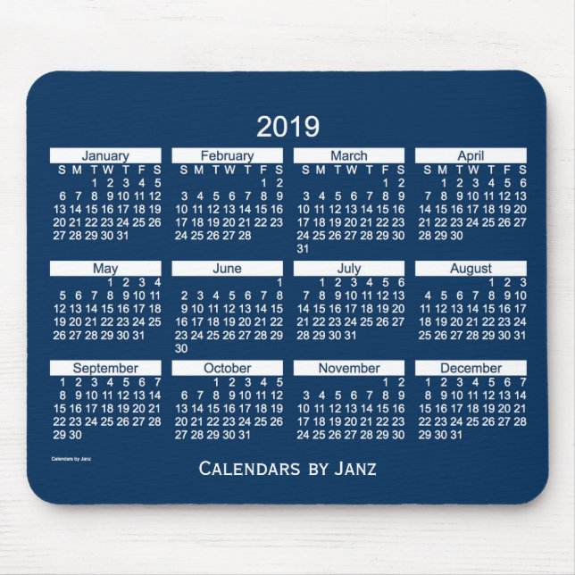 Tapis De Souris Calendrier audacieux bleu de boîte de 2019 polices (Devant)