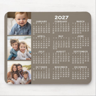 Tapis De Souris Calendrier avec 3 collages de photos - taupe