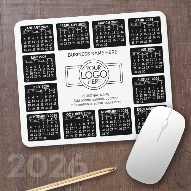 Tapis De Souris Calendrier avec logo Contact Information Magnet (2026 Calendar with a Logo on a Mousepad)