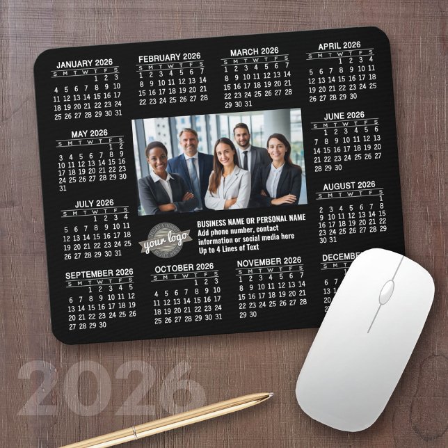 Tapis De Souris Calendrier avec logo Contact Information Magnet (2026 Calendar with a Photo Collage on a Mousepad)