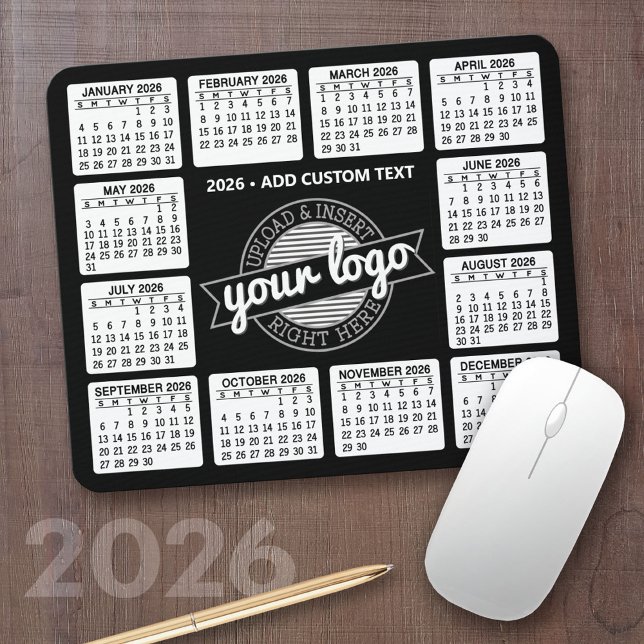 Tapis De Souris Calendrier avec logo et texte - noir et blanc (2026 Calendar Mousepad)
