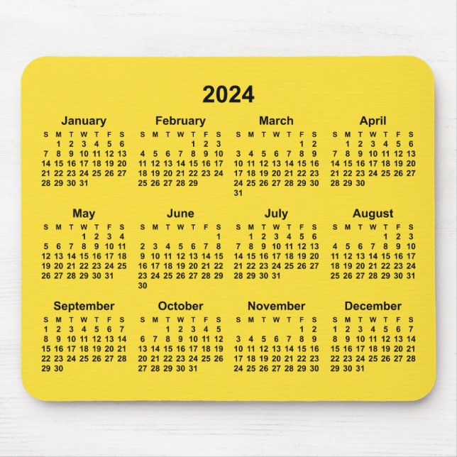 Tapis De Souris Calendrier Banana Yellow 2024 (Devant)