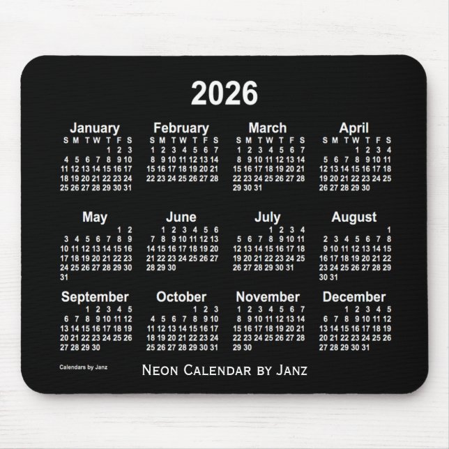 Tapis De Souris Calendrier blanc Neon 2026 par Janz (Devant)