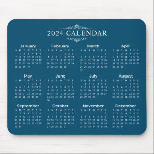 Tapis De Souris Calendrier bleu 2024 simple mais élégant   Mousepa