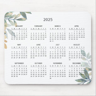 Tapis De Souris Calendrier Botanique Simple Élégant 2025   Tapis d