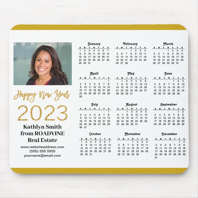 Tapis De Souris Calendrier Business Gold Script Photo Simple 2023 (Devant)
