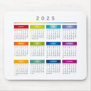 Tapis De Souris Calendrier coloré 2025 - Couleurs arc-en-ciel 3 co