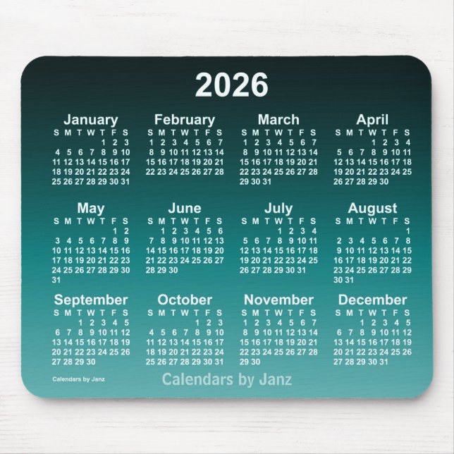 Tapis De Souris Calendrier Cyan Neon 2026 défraîchi par Janz Mouse (Devant)