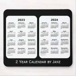 Tapis De Souris Calendrier de 2 ans noir et blanc 2023-2024 par Ja