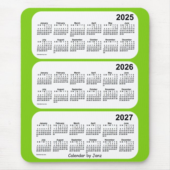 Tapis De Souris Calendrier de 3 ans Jaune vert 2025-2027 par Janz (Devant)