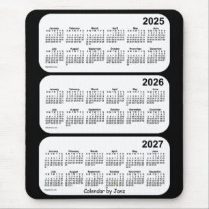 Tapis De Souris Calendrier de 3 ans noir et blanc 2025-2027 par Ja