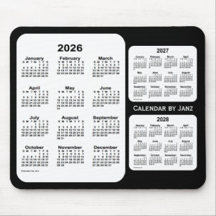 Tapis De Souris Calendrier de 3 ans noir et blanc 2026-2028 par Ja