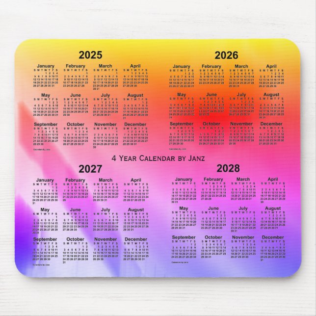 Tapis De Souris Calendrier de 4 ans 2025-2028 Rainbow Shadows par  (Devant)