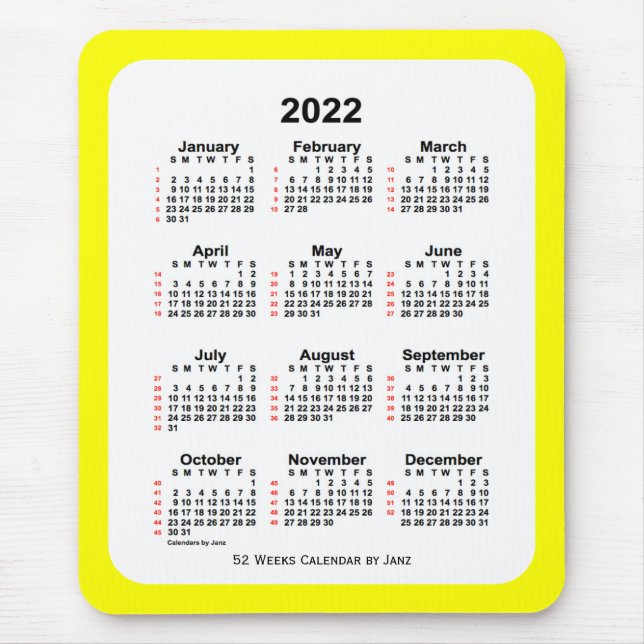 Tapis De Souris Calendrier de 52 semaines 2022 Yellow Two Tone par (Devant)