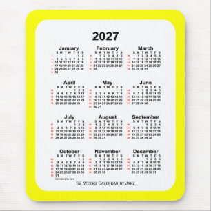 Tapis De Souris Calendrier de 52 semaines 2027 Jaune à deux tons
