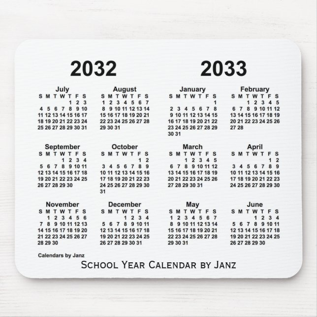 Tapis De Souris Calendrier de l'année scolaire blanche 2032-2033 p (Devant)