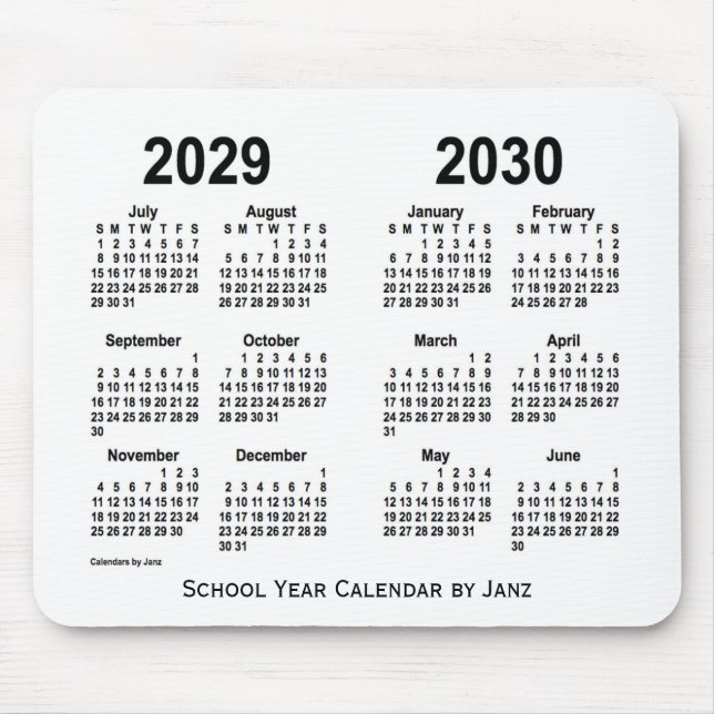 Tapis De Souris Calendrier de l'école blanche 2029-2030 par Janz (Devant)