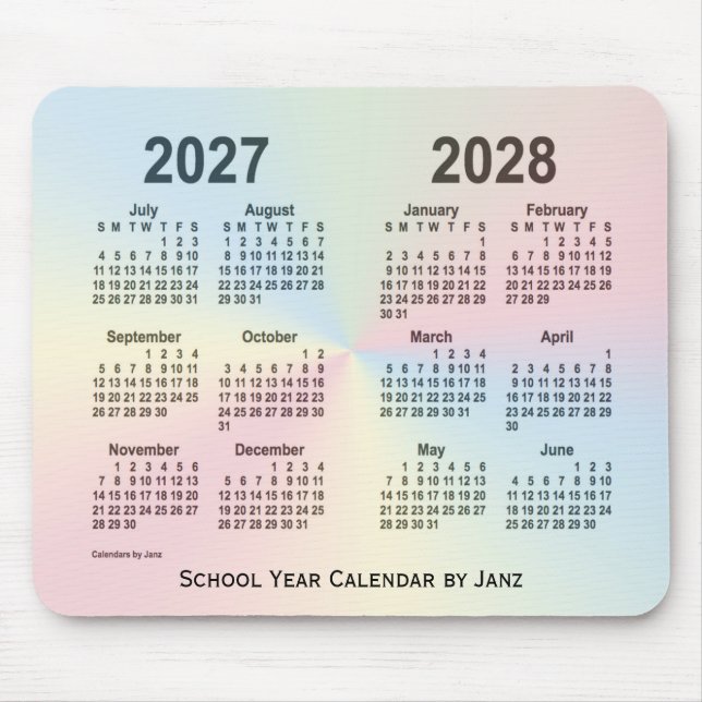 Tapis De Souris Calendrier de l'école Rainbow Cloud 2027-2028 par  (Devant)