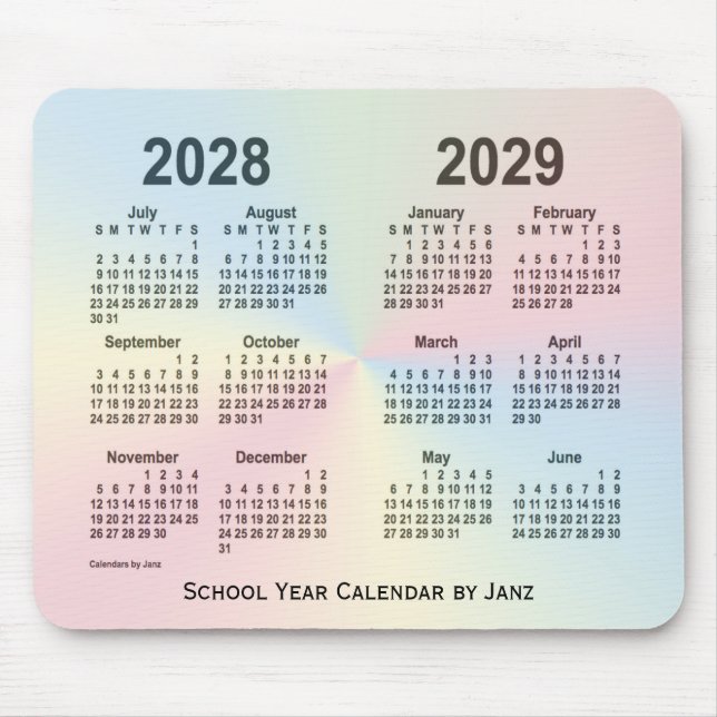 Tapis De Souris Calendrier de l'école Rainbow Cloud 2028-2029 par  (Devant)