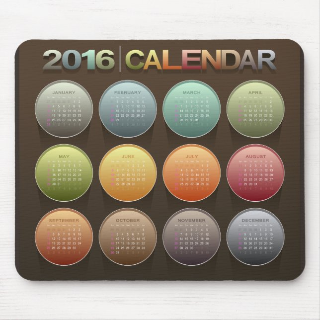 Tapis De Souris Calendrier des fêtes 2016 (Devant)