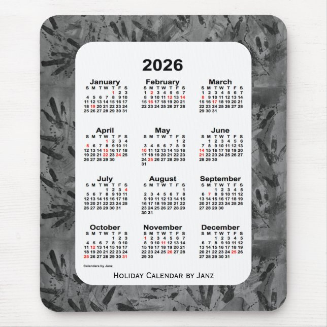 Tapis De Souris Calendrier des fêtes d'art noir 2026 par Janz (Devant)