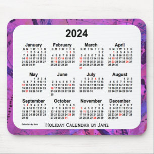 Tapis De Souris Calendrier des fêtes de Magenta 2024 par Janz