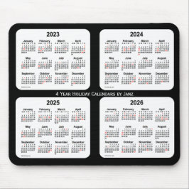 Tapis De Souris Calendrier des fêtes noires et blanches 2023-2026 