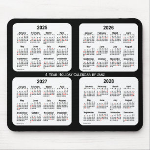 Tapis De Souris Calendrier des fêtes noires et blanches 2025-2028