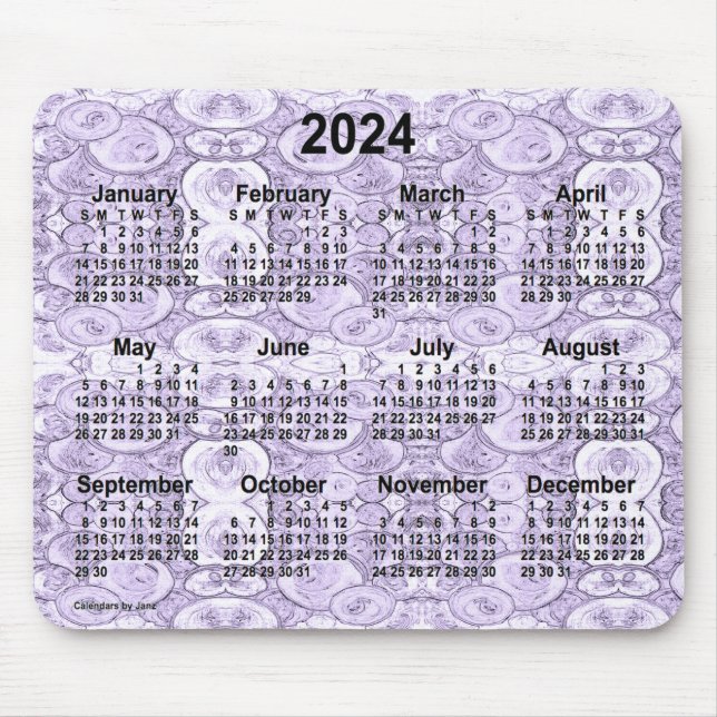Tapis De Souris Calendrier des petites bulles violettes 2024 par J (Devant)