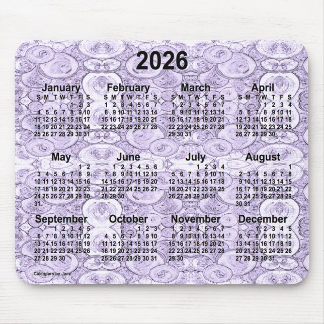 Tapis De Souris Calendrier des petites bulles violettes 2026 par J (Devant)