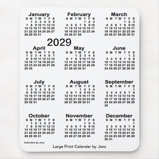 Tapis De Souris Calendrier d'impression blanc 2029 par Janz (Devant)