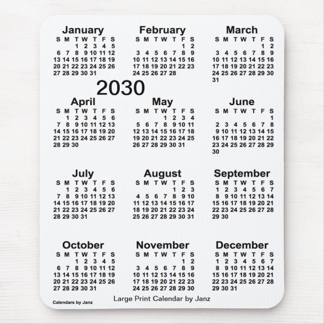 Tapis De Souris Calendrier d'impression blanc 2030 par Janz (Devant)