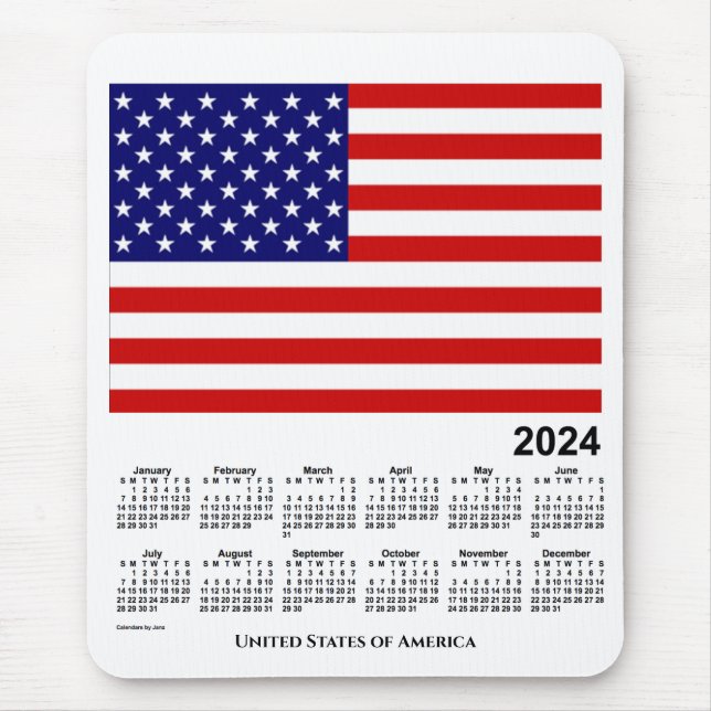 Tapis De Souris Calendrier du drapeau américain 2024 par Janz Mous (Devant)