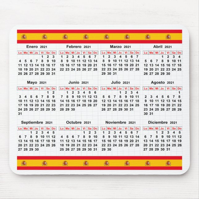 Tapis De Souris Calendrier espagnol 2021 (Devant)
