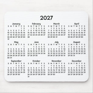 Tapis De Souris Calendrier Fantaisie Noir 2027 sur Fond Blanc