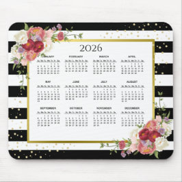 Tapis De Souris Calendrier Floral Or Blanc Noir 2023