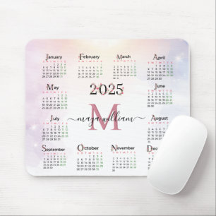 Tapis De Souris Calendrier floral rose 2025 Photo personnalisée