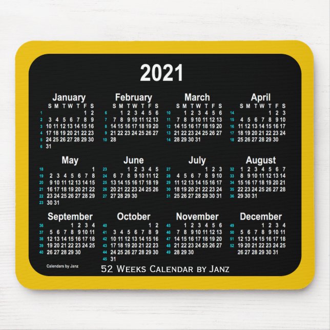 Tapis De Souris Calendrier Gold Neon 52 semaines 2021 par Janz (Devant)