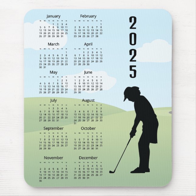 Tapis De Souris Calendrier Golf Design 2025 (Devant)
