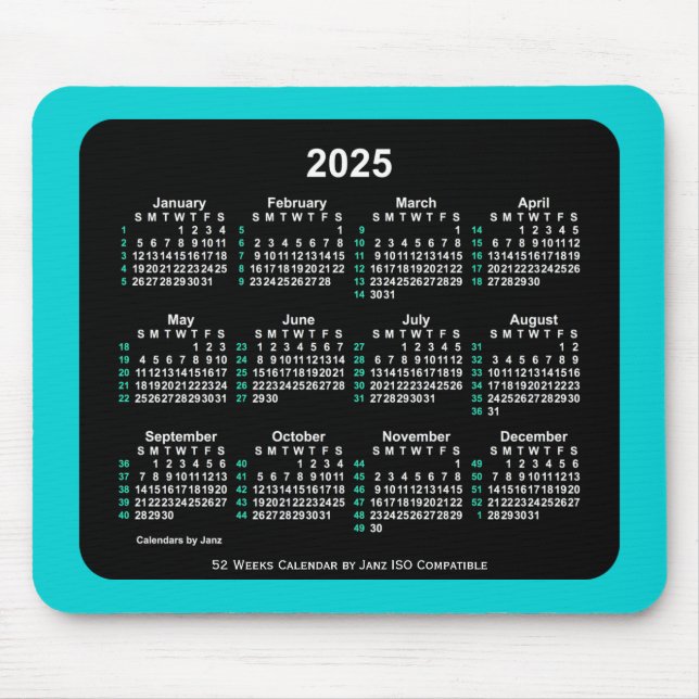 Tapis De Souris Calendrier ISO 2025 Neon 52 semaines par Janz Two  (Devant)