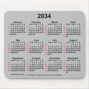 Tapis De Souris Calendrier ISO 2034 Silver 52 semaines par Janz